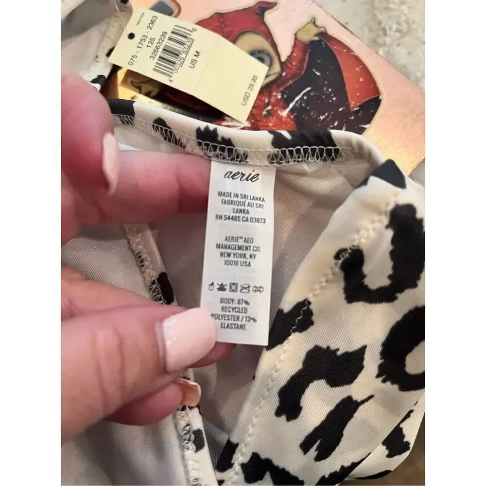 Aerie White & Black Snow Leopard Gold Side Bikini Set sz M NWT